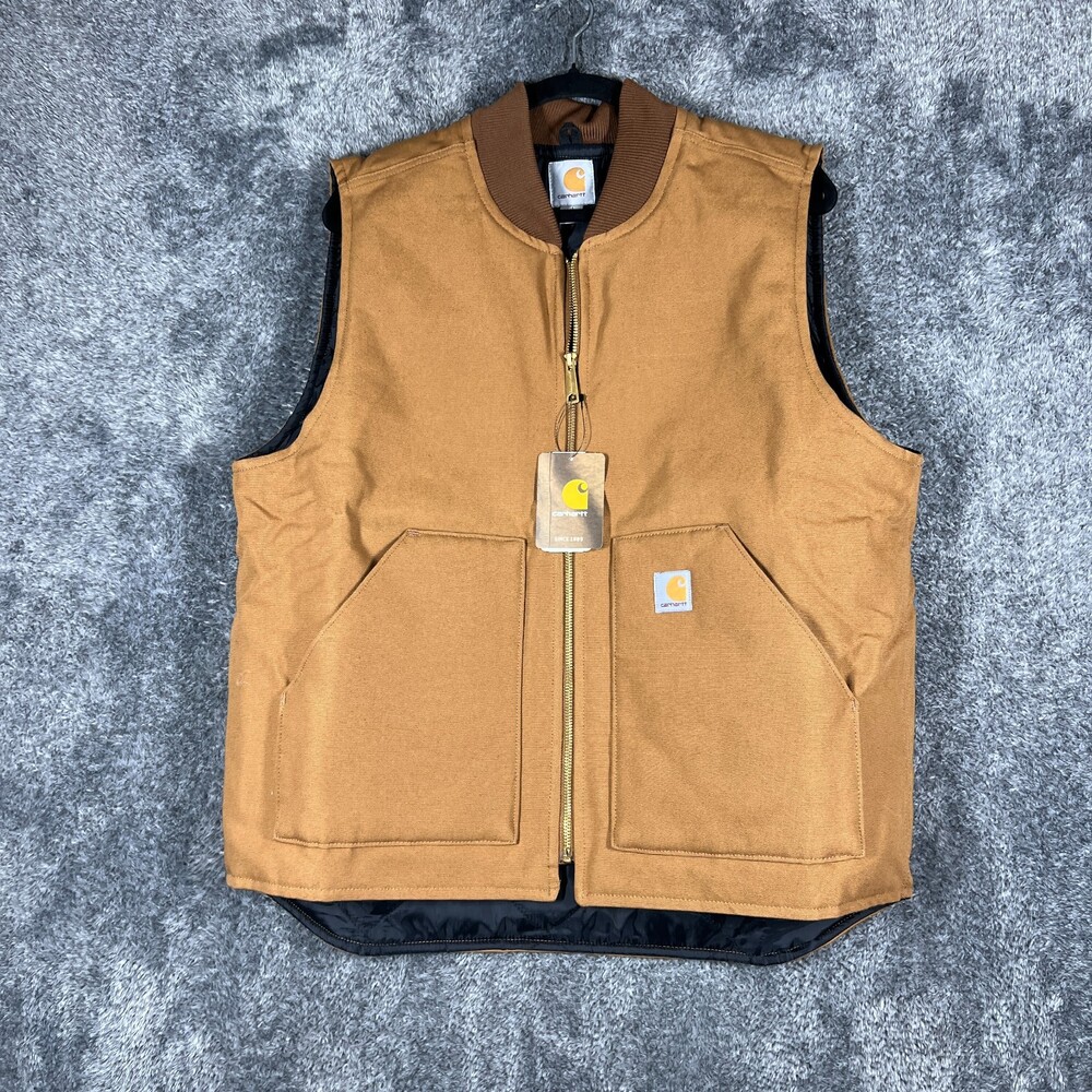 Carhartt Vest Mens Large Brown Arctic Quilt Lined Regular Workwear V01 Duck New